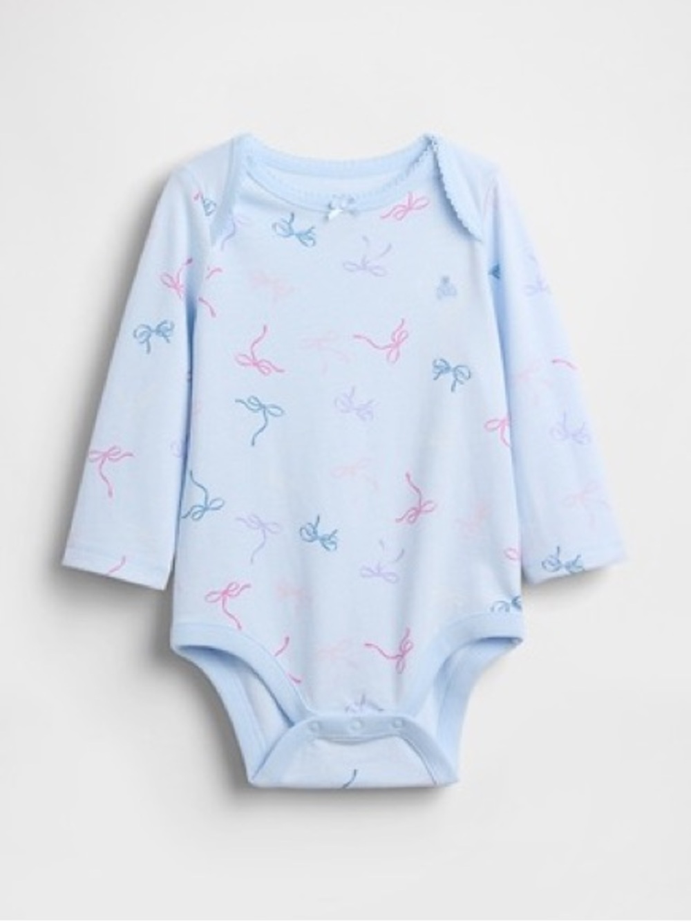 GAP Light Blue Long-Sleeve Baby One-Piece with Pink & Blue Bow Print
